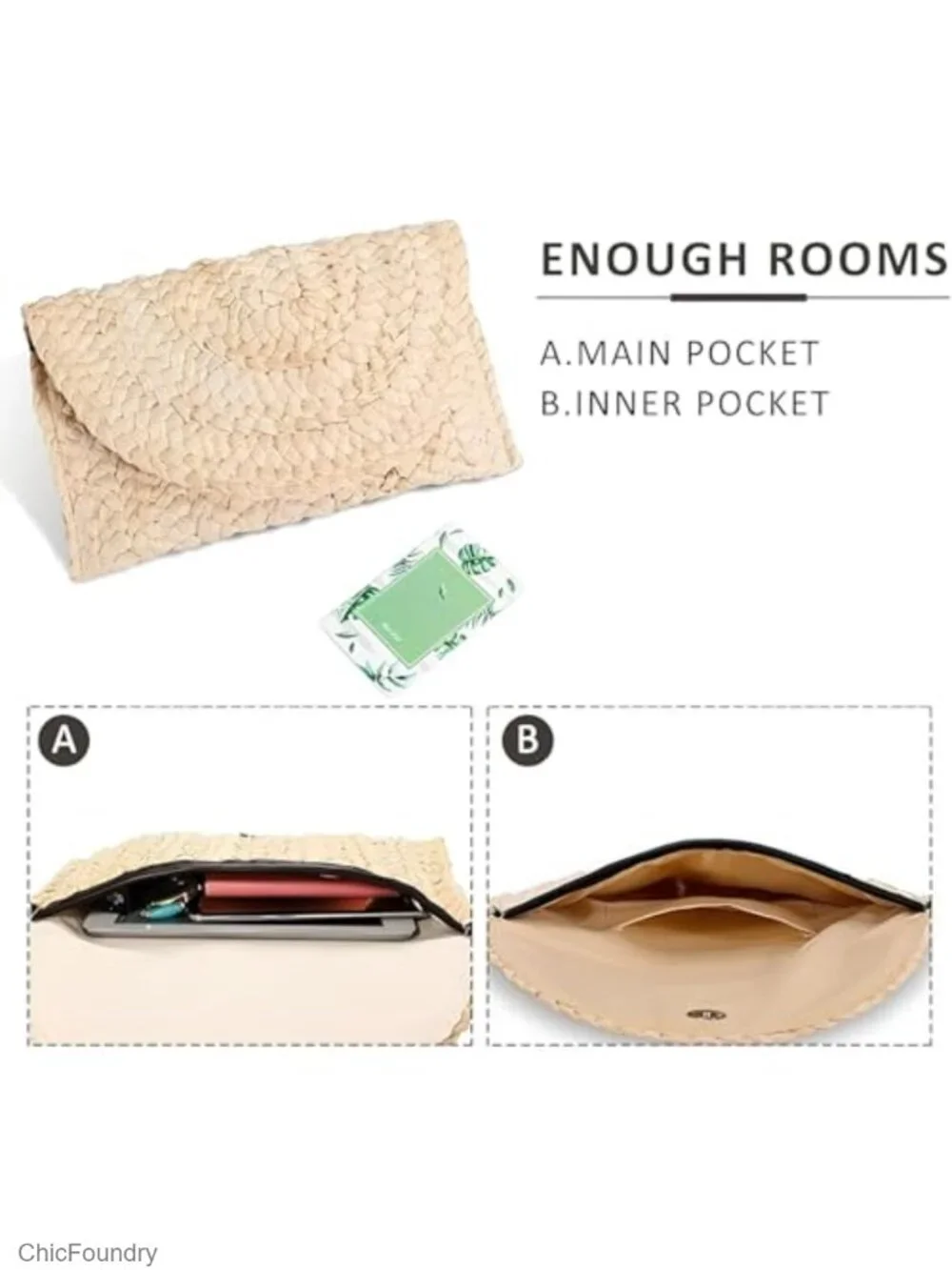 Natural Straw Envelope Clutch Purse Summer Beach Handbag